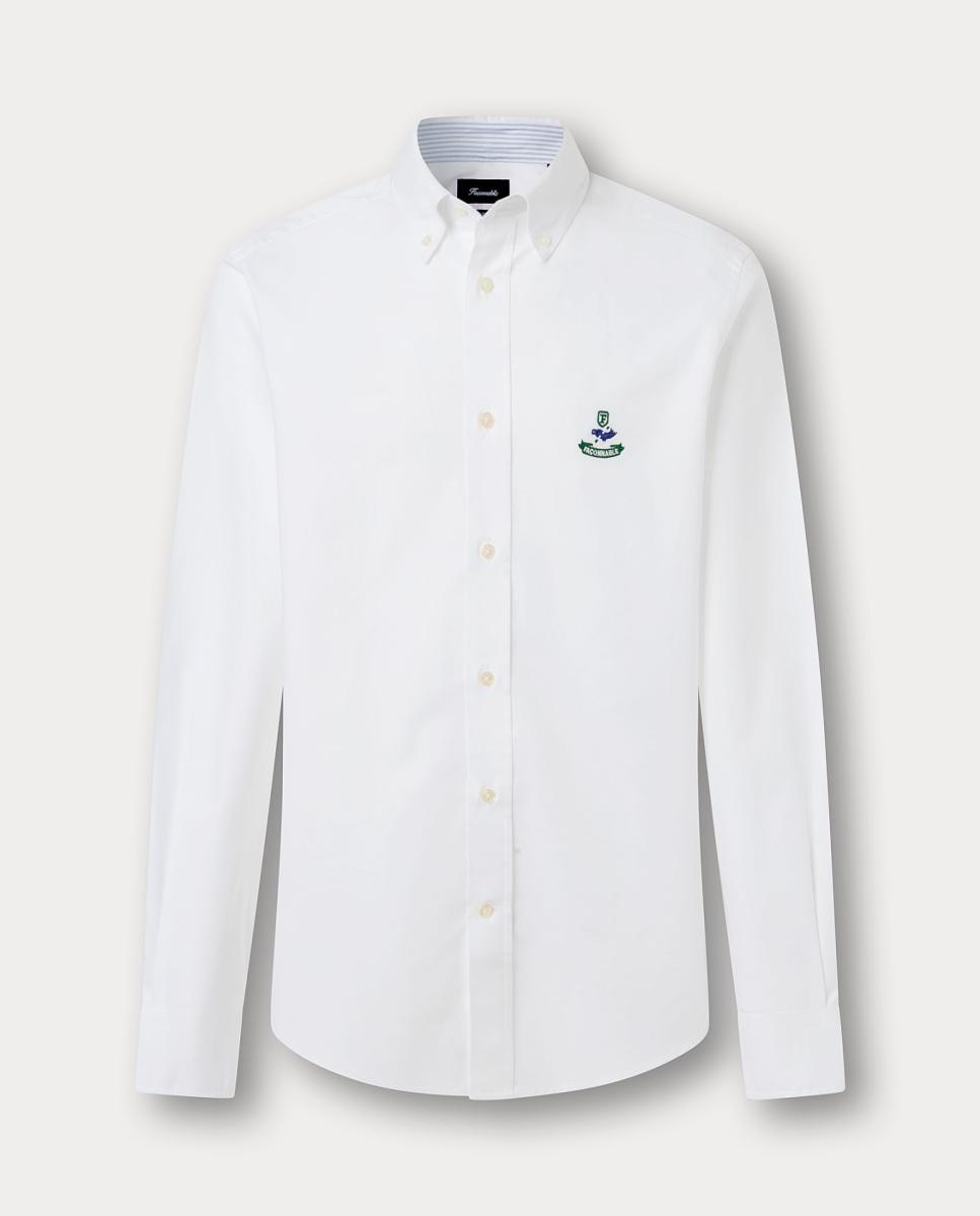 Camisa oxford de hombre lisa fit club con logo birdie - FACONNABLE - Blanco Blanco-1