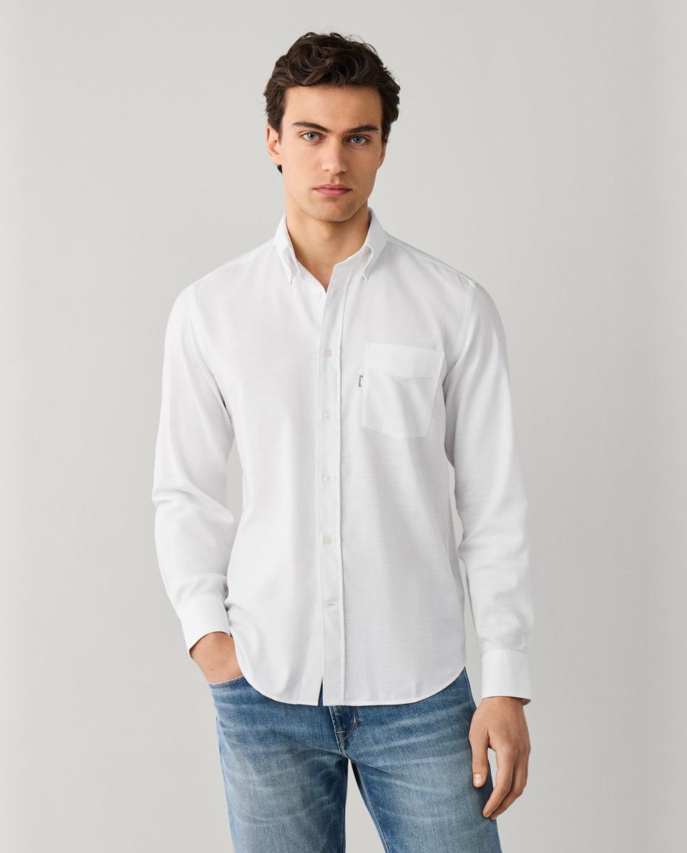 FACONNABLE - Camisa de hombre de algodón piqué lisa, con bolsillo en el pecho fit club..