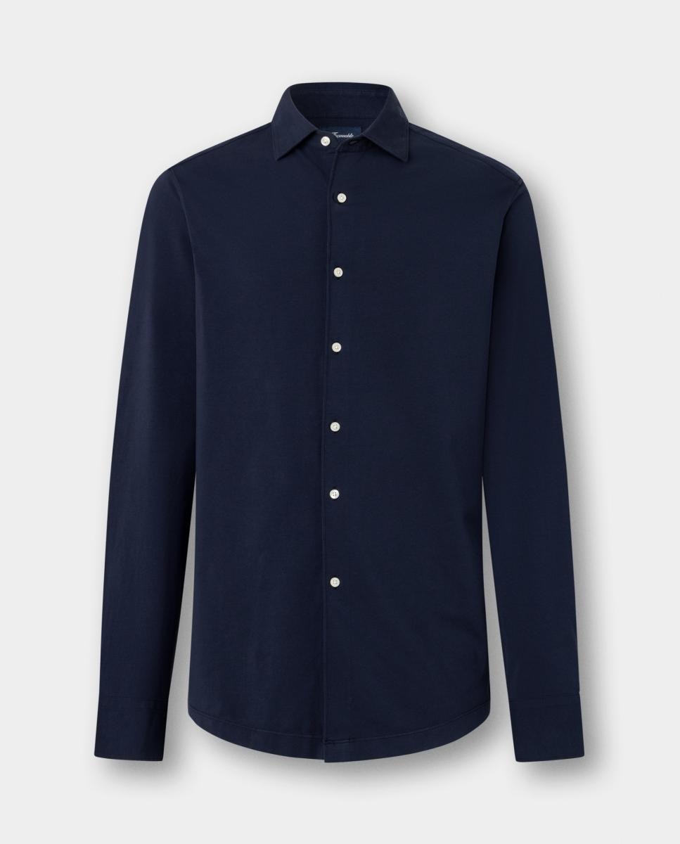 Imagen 1 de Camisa de hombre de jersey de elástico en algodón con cuello abierto y ajuste Club fit. Azul marino
