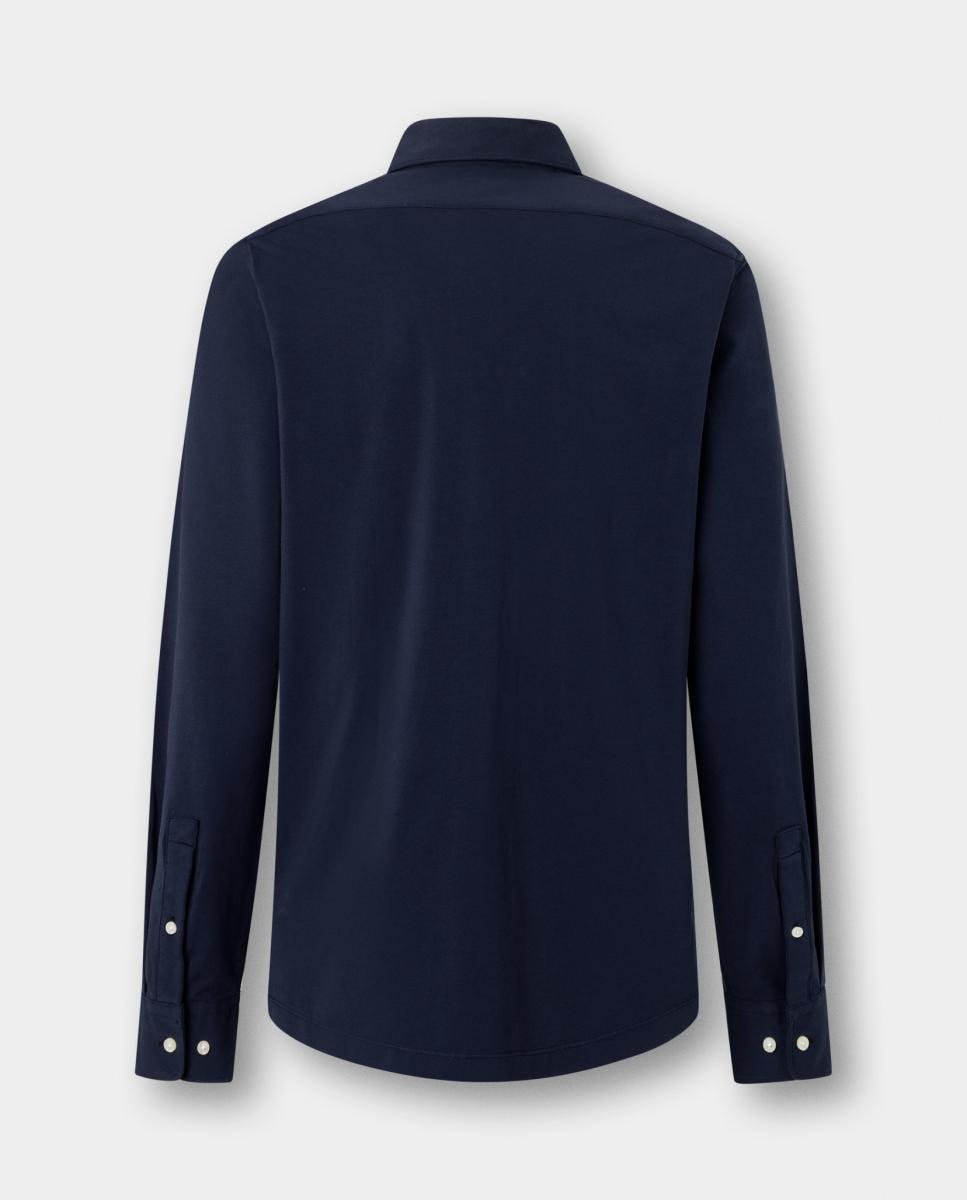 Imagen 2 de Camisa de hombre de jersey de elástico en algodón con cuello abierto y ajuste Club fit. - Façonnable - Azul marino Azul marino