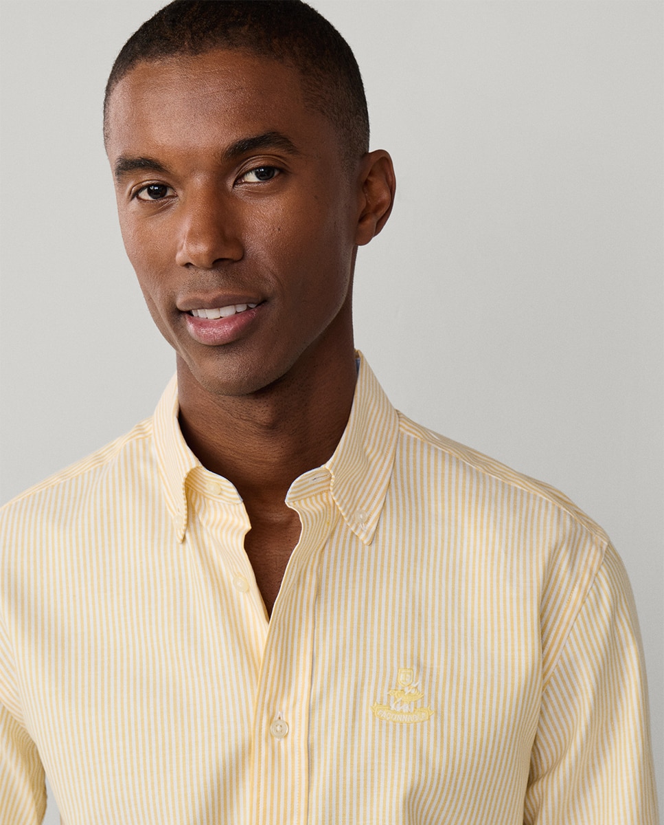 Camisa Oxford Regular Fit às Riscas Amarelo-3