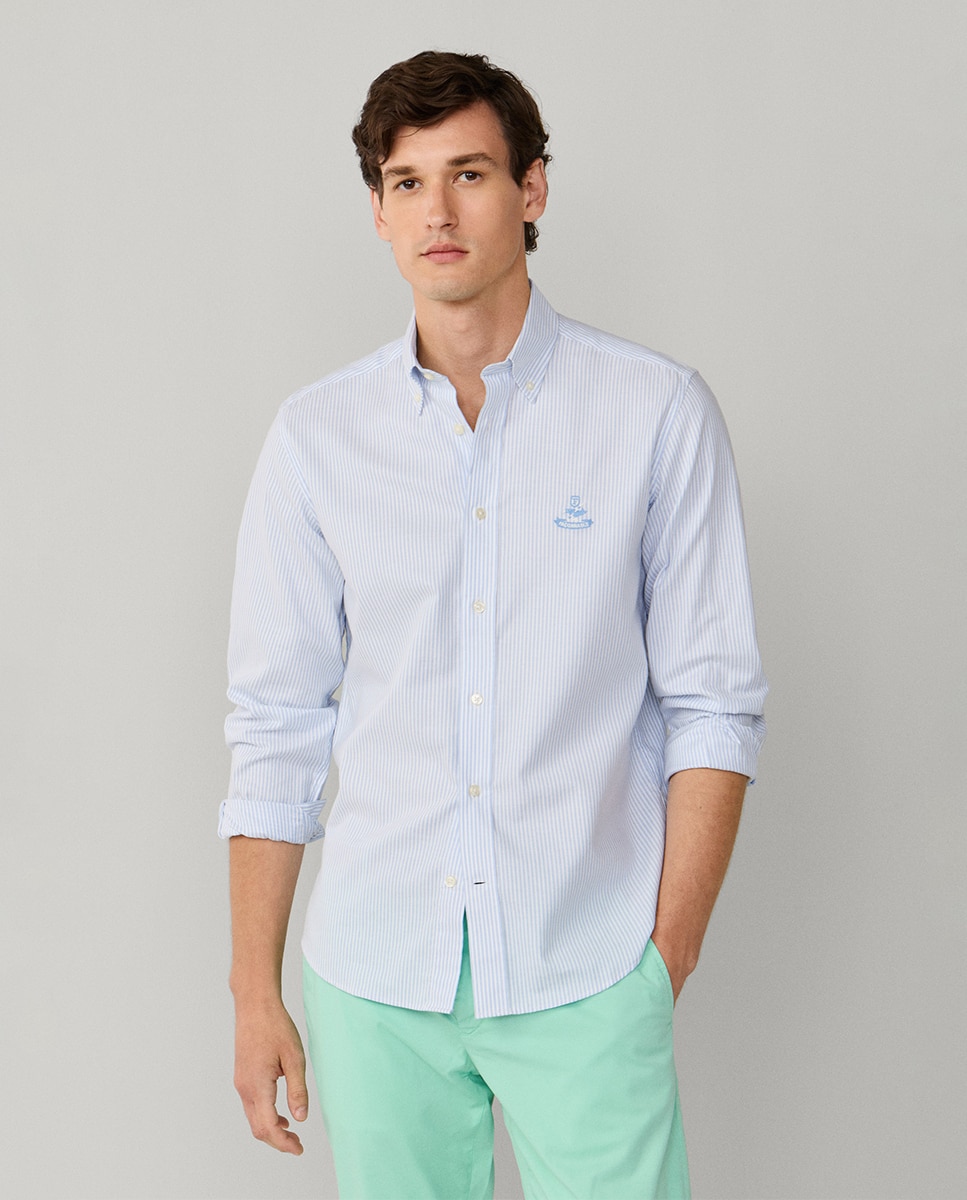 Camisa oxford de hombre fit regular rayas - Façonnable - Azul Azul-3