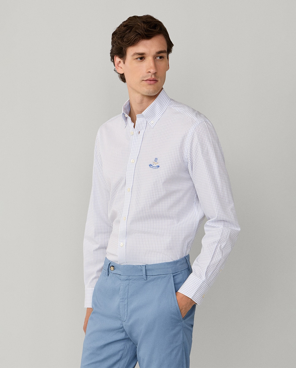 Camisa aos Mini Quadrados Fit Club Azul-5