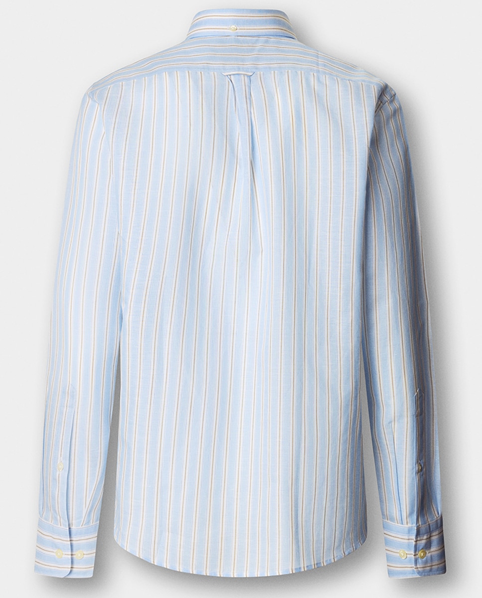 Camisa de Linho de Algodão às Riscas Fit Club Azul-9