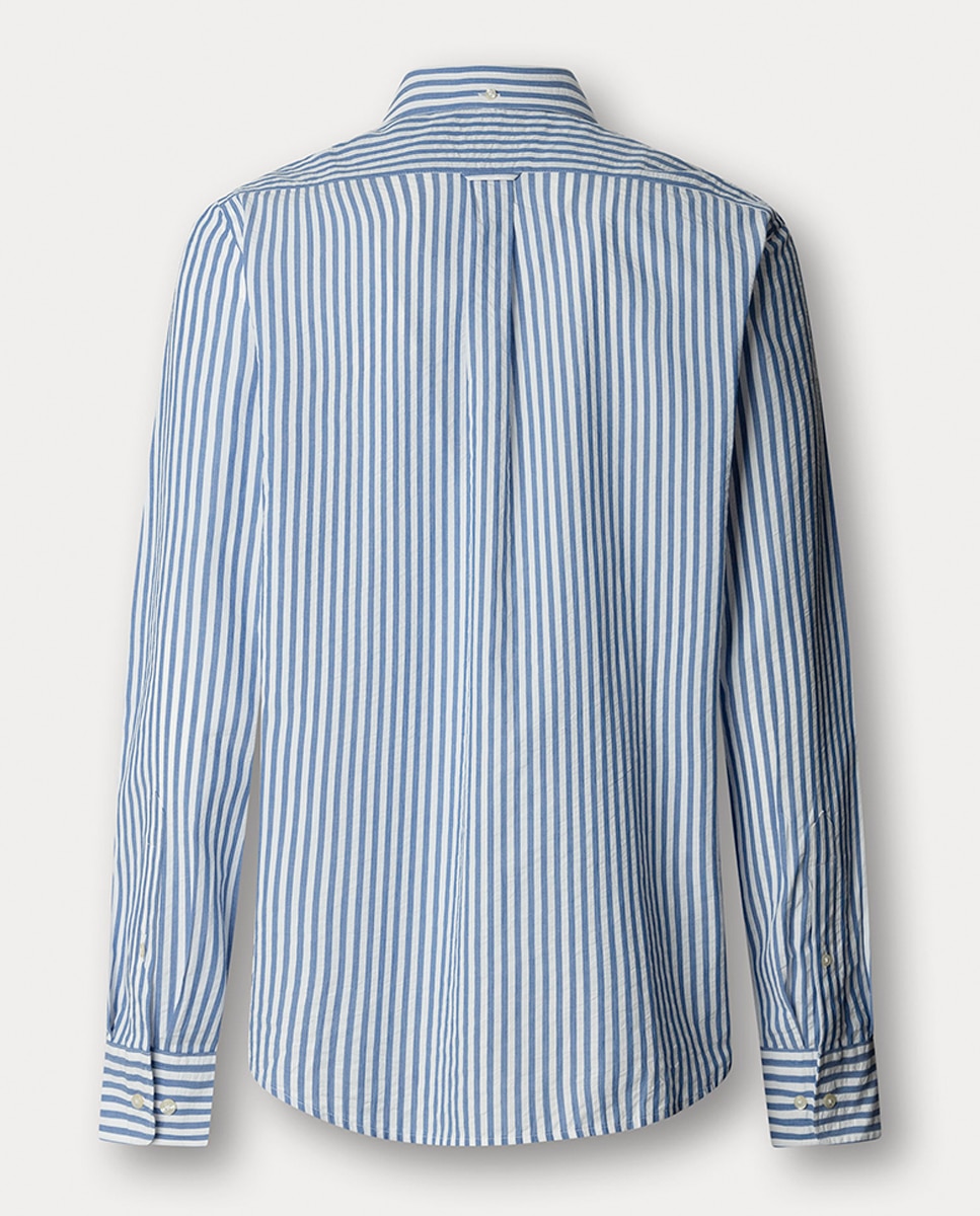 Camisa às Riscas em Algodão e Seersucker Fit Club Azul-2
