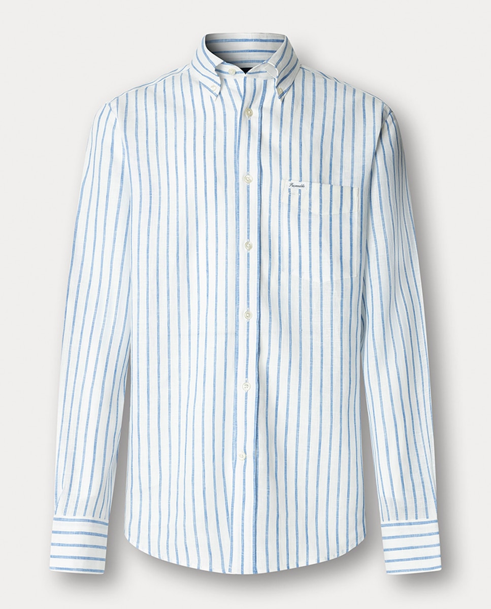 Camisa de Linho às Riscas Fit Club Azul-1