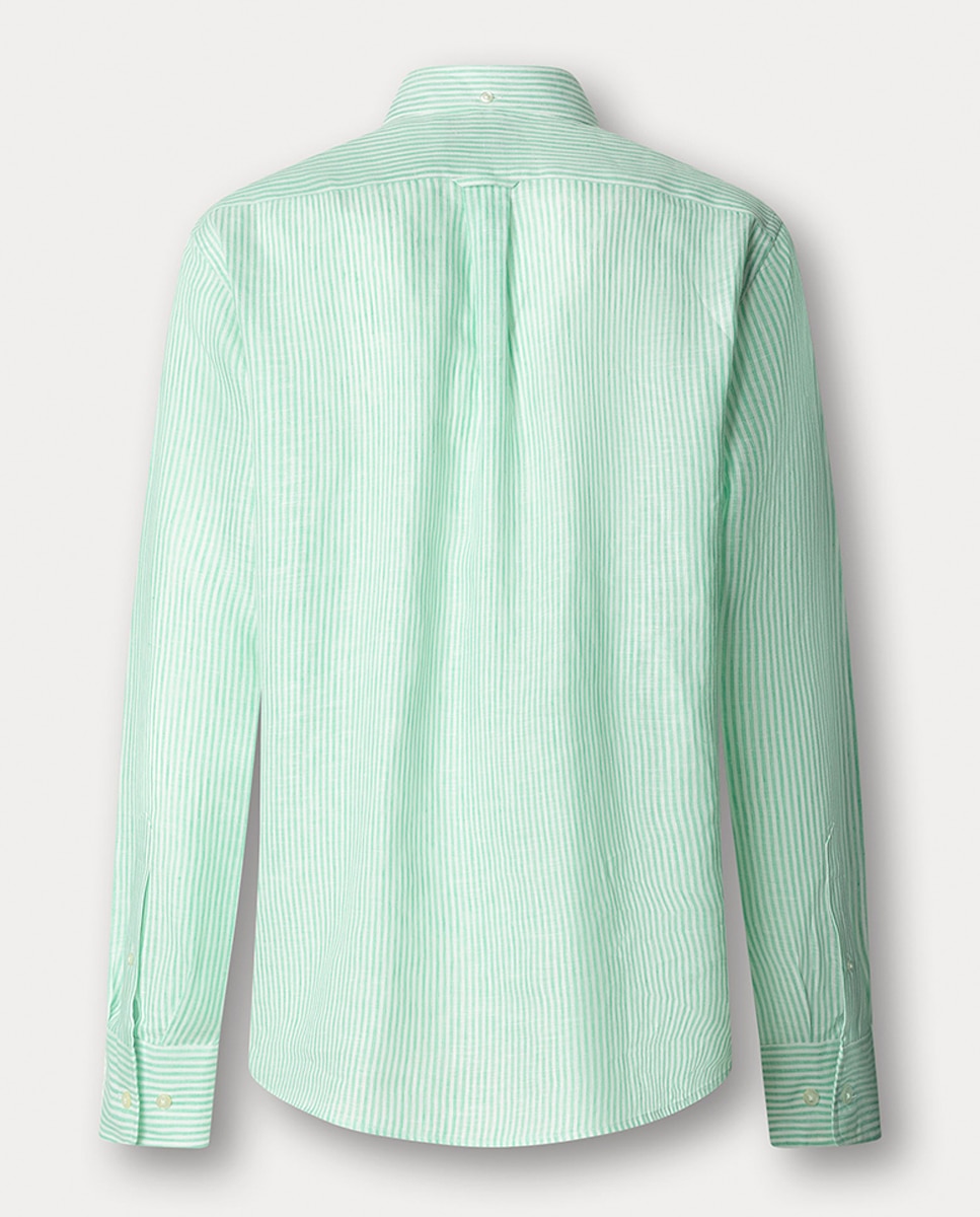 Camisa de Linho às Riscas Bengal com Logótipo Birdie Fit Club Verde-2