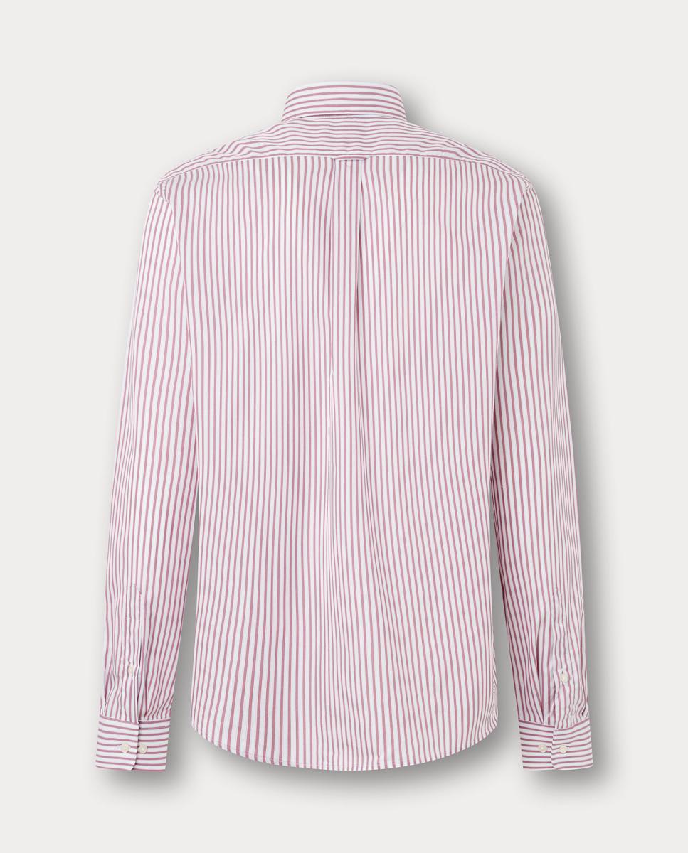 Camisa de Algodão às Riscas Finas com Gola Aberta Fit Club. Bordeaux-2