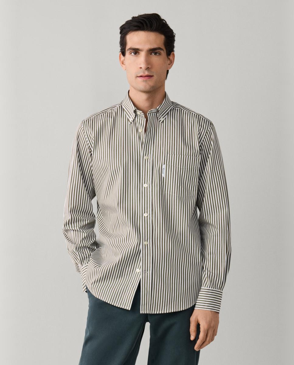 FACONNABLE - Camisa de hombre de algodón con rayas bengala con cuello abotonado fit club..
