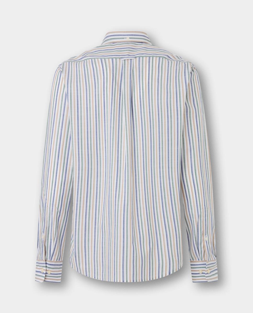 Imagen 2 de Camisa de hombre de algodón con diseño de rayas regimental y cuello abierto fit club. - Façonnable - Azul Azul