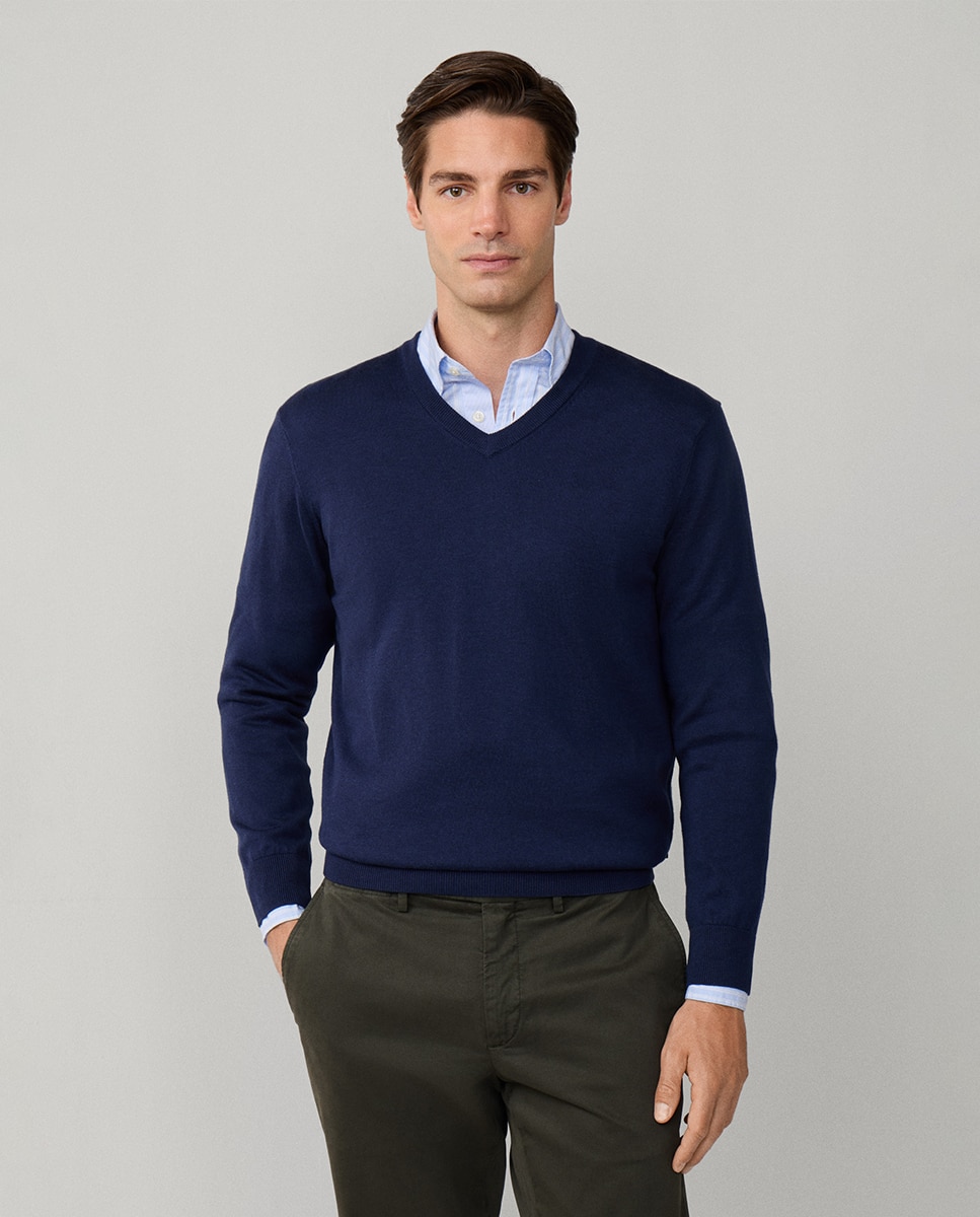 Imagem 0 de Camisola de Malha Lisa com Decote em Bico