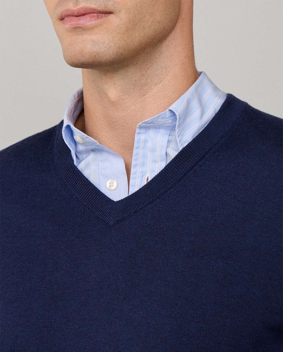 Imagen 4 de Jersey de hombre liso cuello pico - Façonnable - Azul Azul