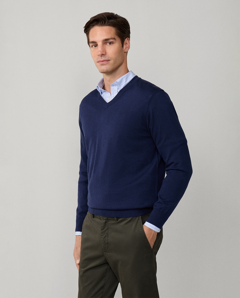 Imagen 5 de Jersey de hombre liso cuello pico - Façonnable - Azul Azul
