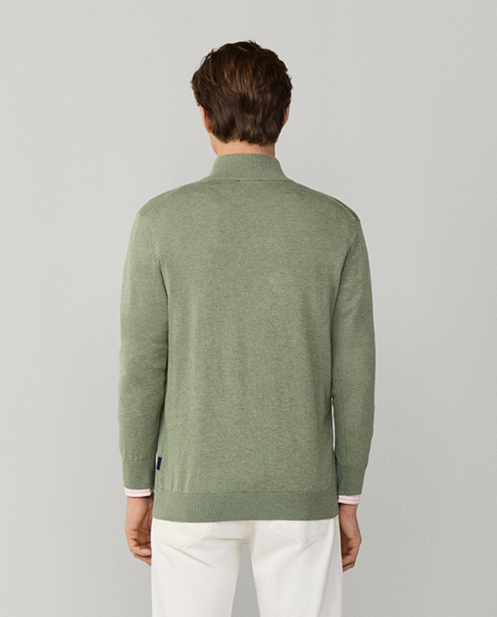 Camisola de Malha Lisa com Meio Fecho de Correr Verde-2