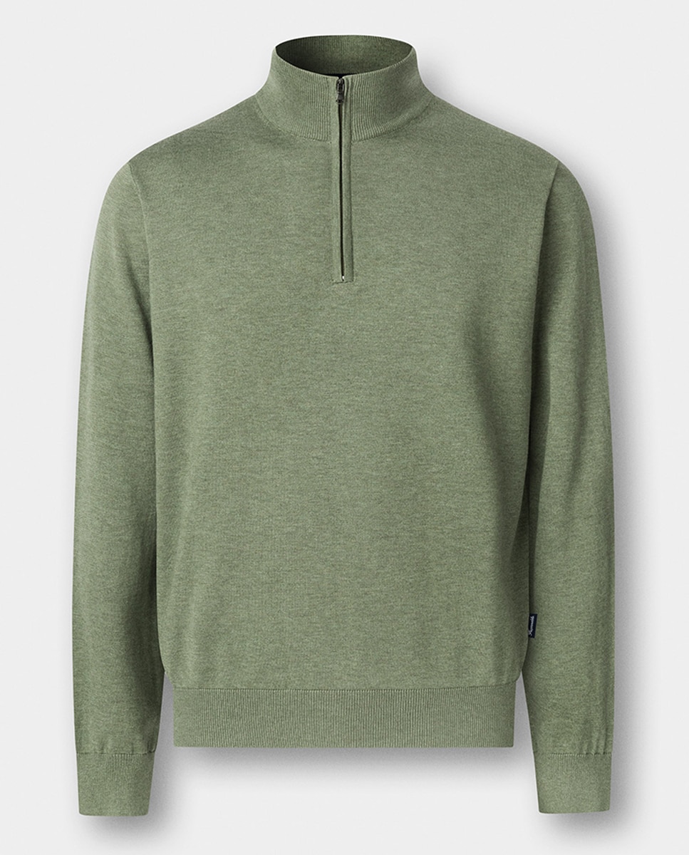Camisola de Malha Lisa com Meio Fecho de Correr Verde-7