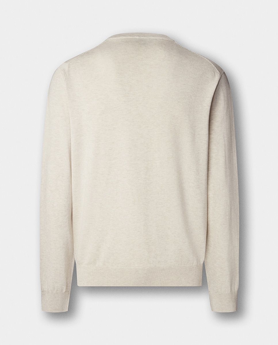 Camisola de Malha Lisa com Decote em Bico Bege-7