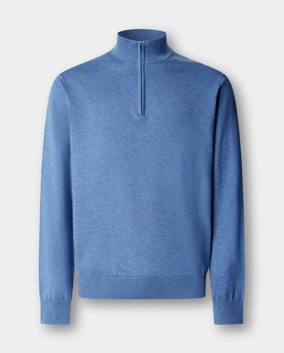 Imagen 1 de Jersey de hombre con media cremallera en mezcla de algodón y seda. - Façonnable - Azul índigo Azul índigo