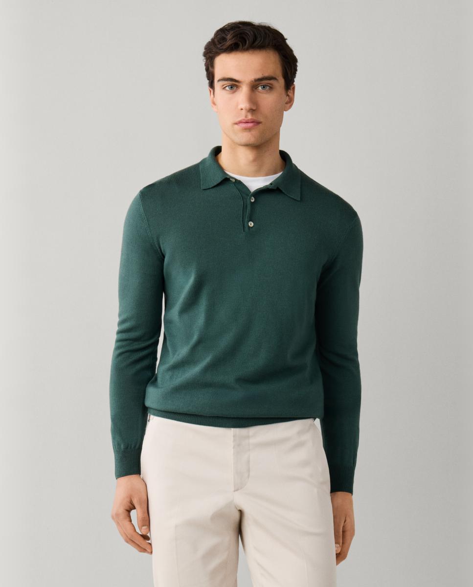 FACONNABLE - Polo de hombre de manga larga en lana merino y cuello acanalado..