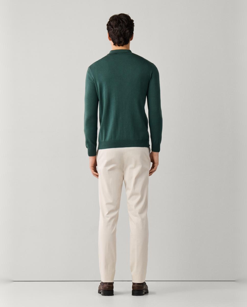 Imagen 2 de Polo de hombre de manga larga en lana merino y cuello acanalado. - Façonnable - Verde oscuro Verde oscuro
