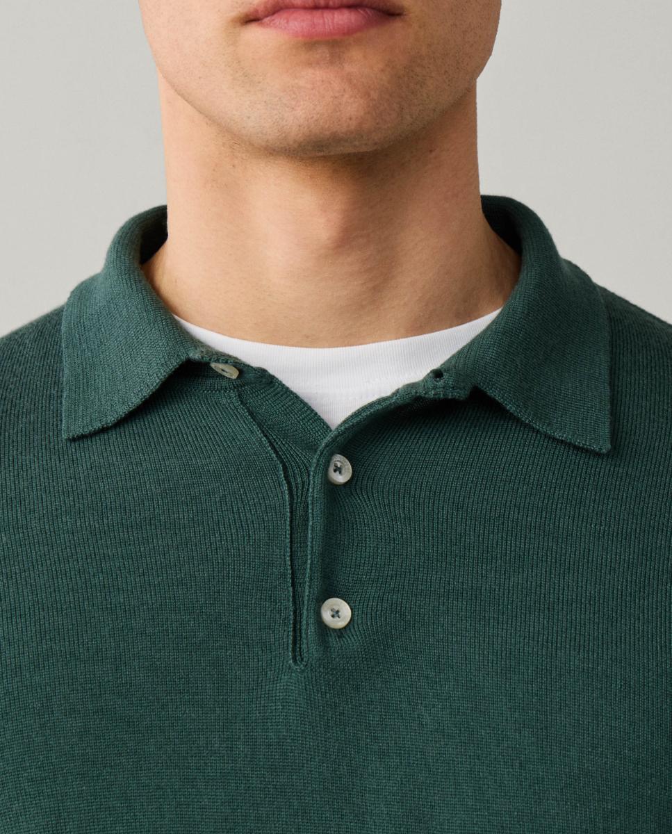 Imagen 4 de Polo de hombre de manga larga en lana merino y cuello acanalado. - Façonnable - Verde oscuro Verde oscuro