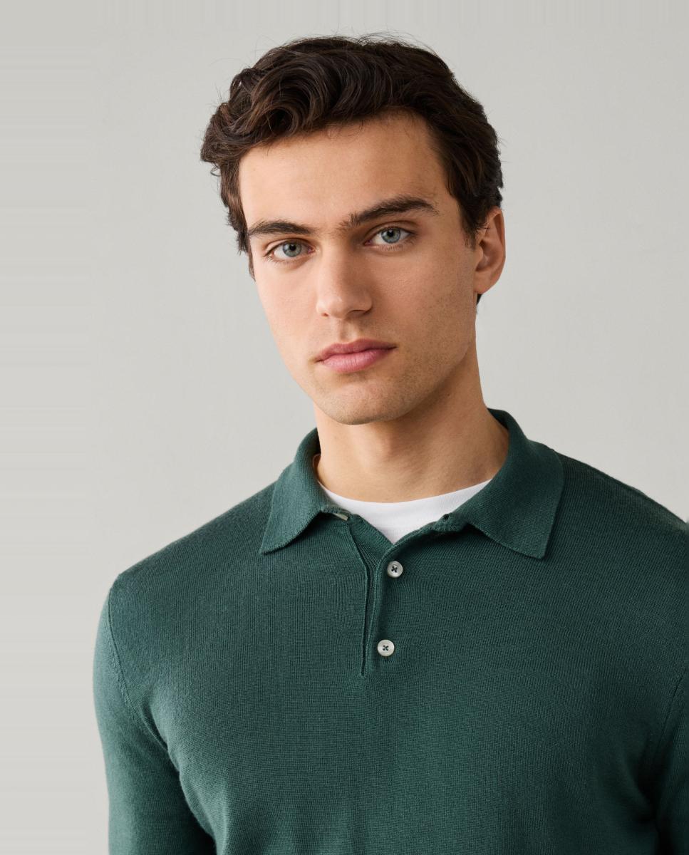 Imagen 5 de Polo de hombre de manga larga en lana merino y cuello acanalado. - Façonnable - Verde oscuro Verde oscuro