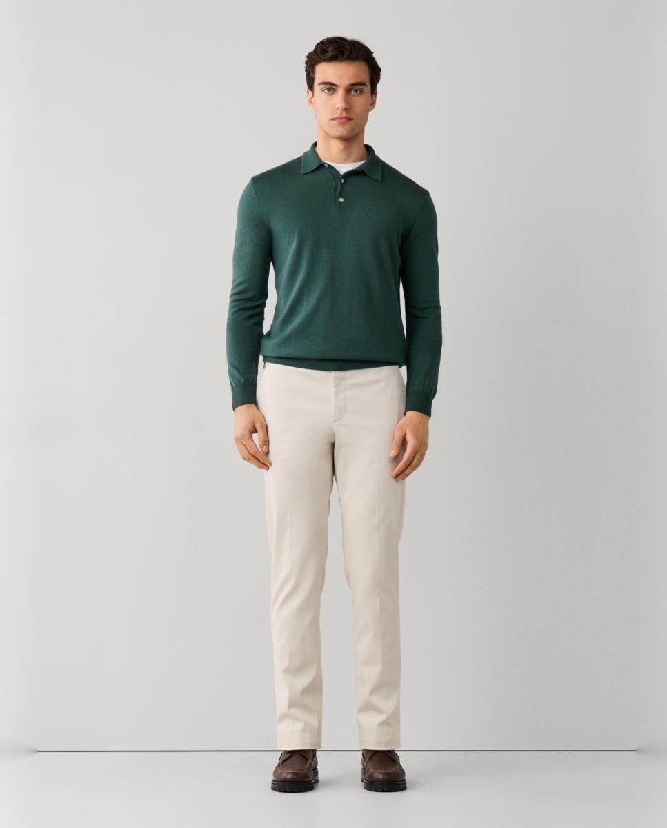 Imagen 9 de Polo de hombre de manga larga en lana merino y cuello acanalado. - Façonnable - Verde oscuro Verde oscuro
