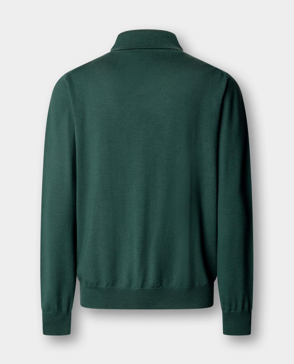 Imagen 8 de Polo de hombre de manga larga en lana merino y cuello acanalado. - Façonnable - Verde oscuro Verde oscuro