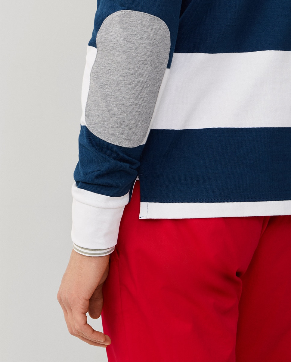 Polo de Rugby às Riscas com Manga Comprida Branco-6