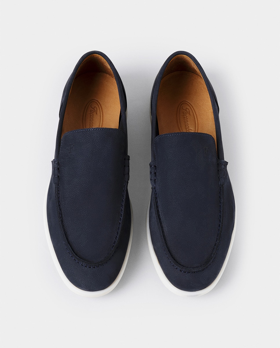 Mocassins de Nobuck com Logótipo na Lingueta Azul-marinho-2
