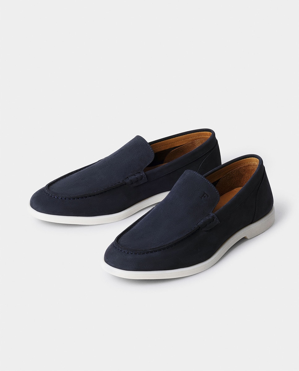 Mocassins de Nobuck com Logótipo na Lingueta Azul-marinho-3