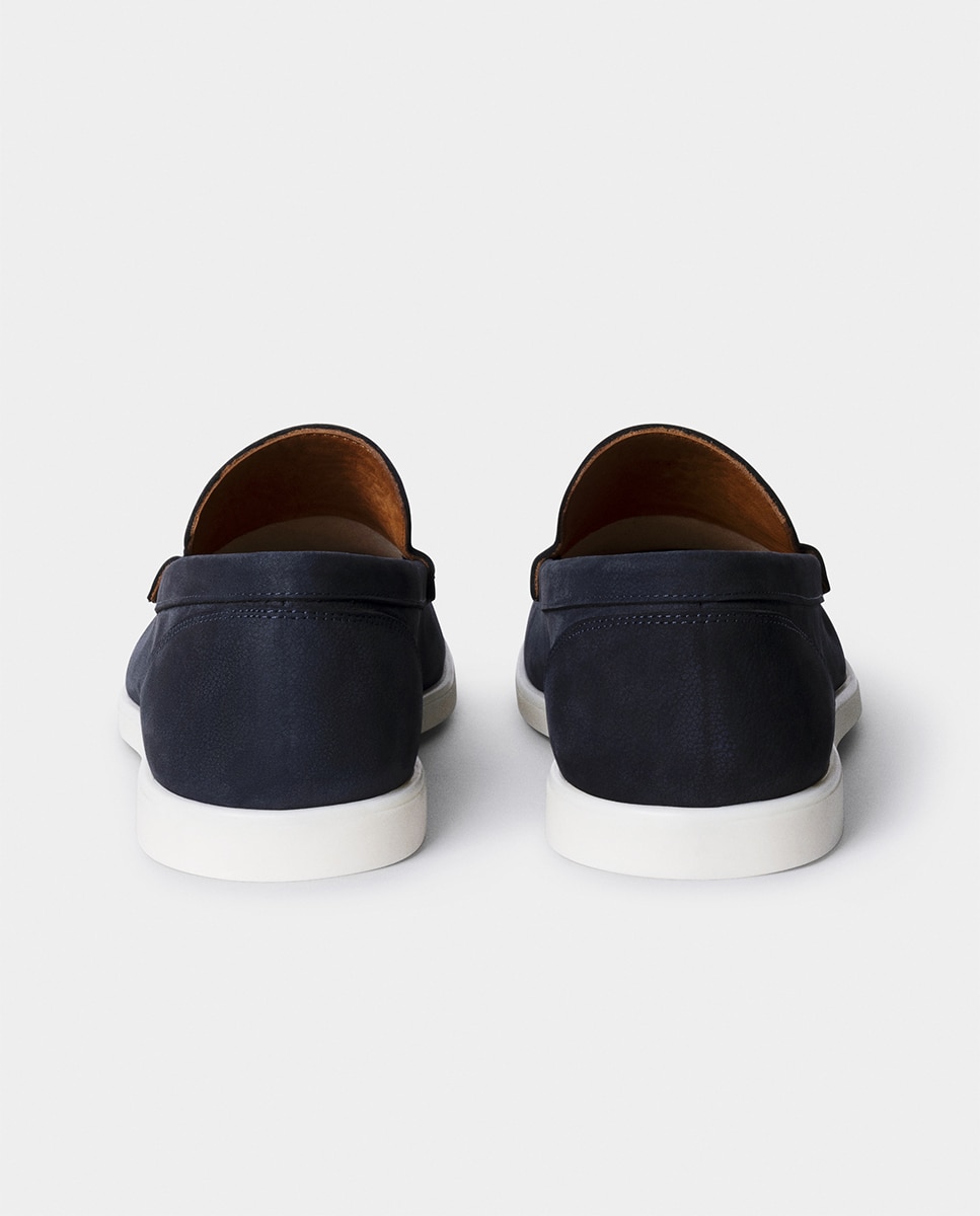 Mocassins de Nobuck com Logótipo na Lingueta Azul-marinho-4