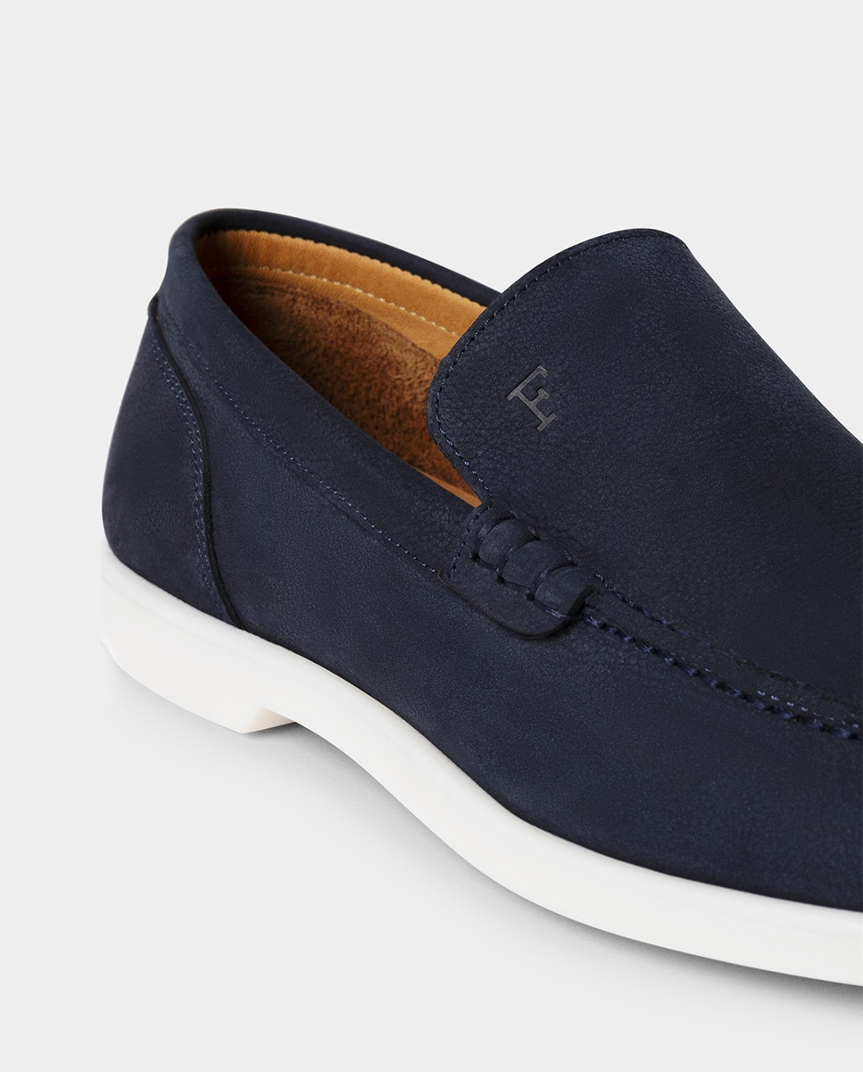 Mocassins de Nobuck com Logótipo na Lingueta Azul-marinho-5