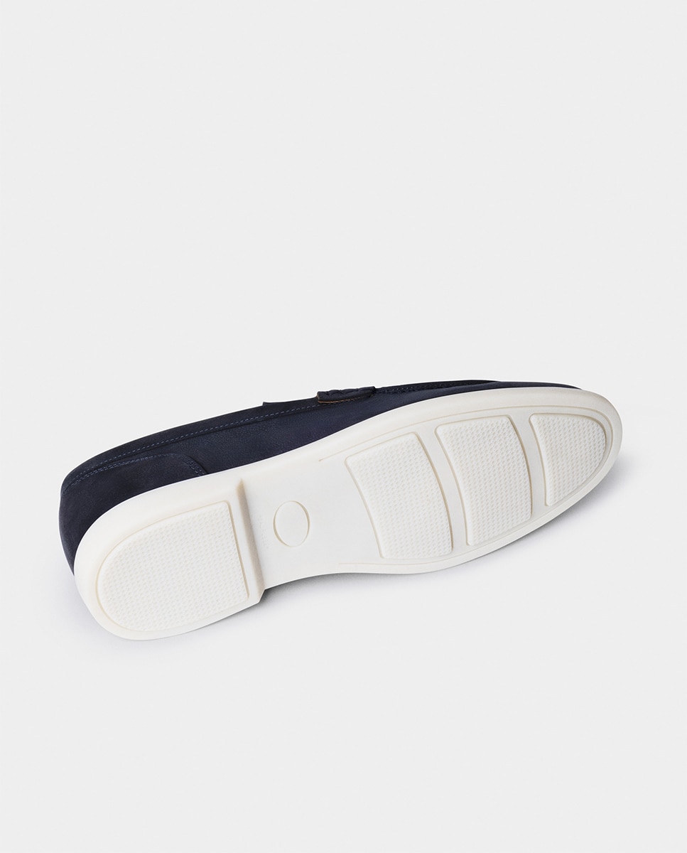Mocassins de Nobuck com Logótipo na Lingueta Azul-marinho-6