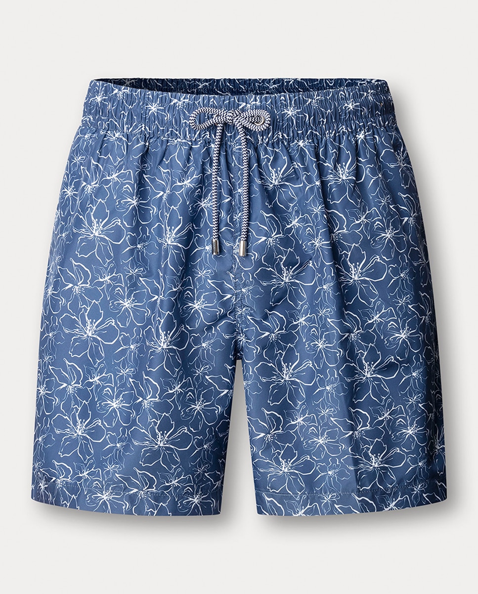 Calções de Banho com Estampado Floral Azul-1