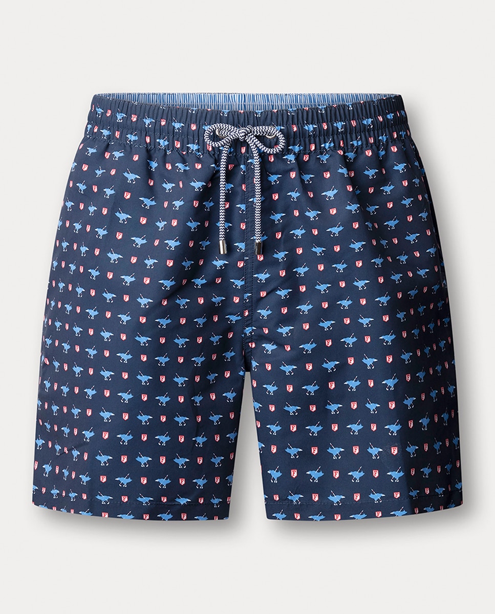 Calções de Banho com Multi-Estampado de Logótipo Birdie Azul-marinho-1