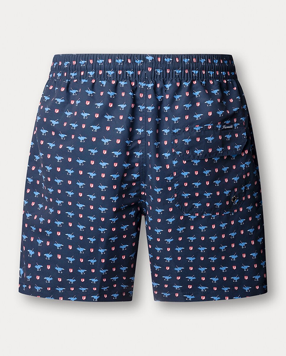 Calções de Banho com Multi-Estampado de Logótipo Birdie Azul-marinho-2