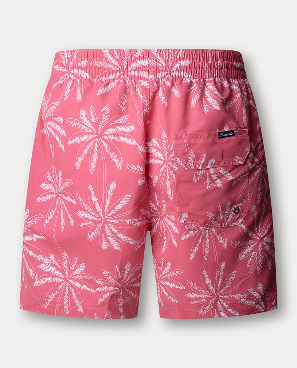 Calções de Banho com Estampado de Palmeiras Rosa-2