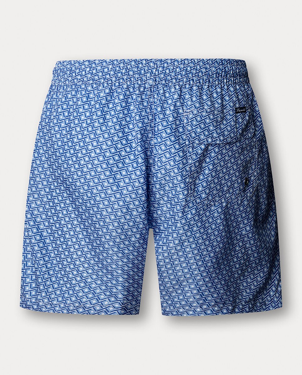 Calções de Banho com Estampado Geométrico Azul-2