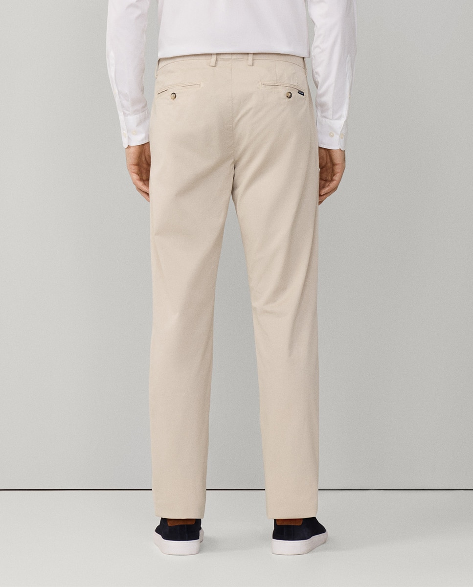 Calças Chino Classic Fit com Algodão Elástico Bege-3