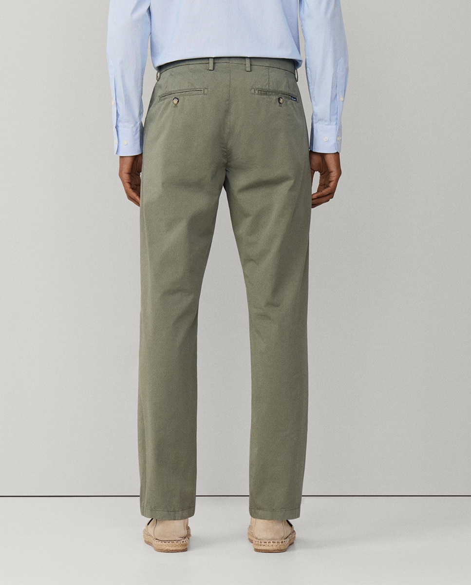 Calças Chino Classic Fit com Algodão Elástico Verde-3