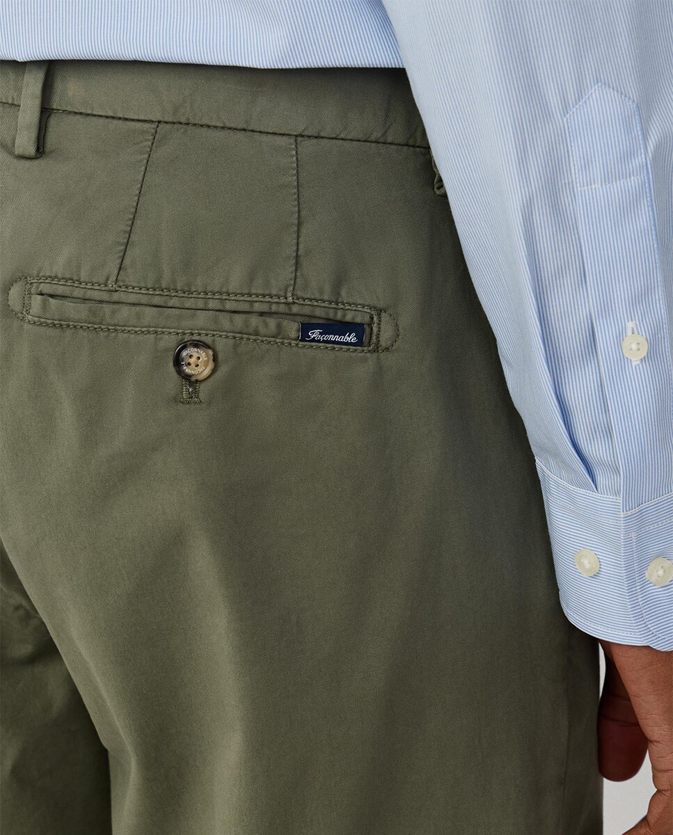 Calças Chino Classic Fit com Algodão Elástico Verde-5