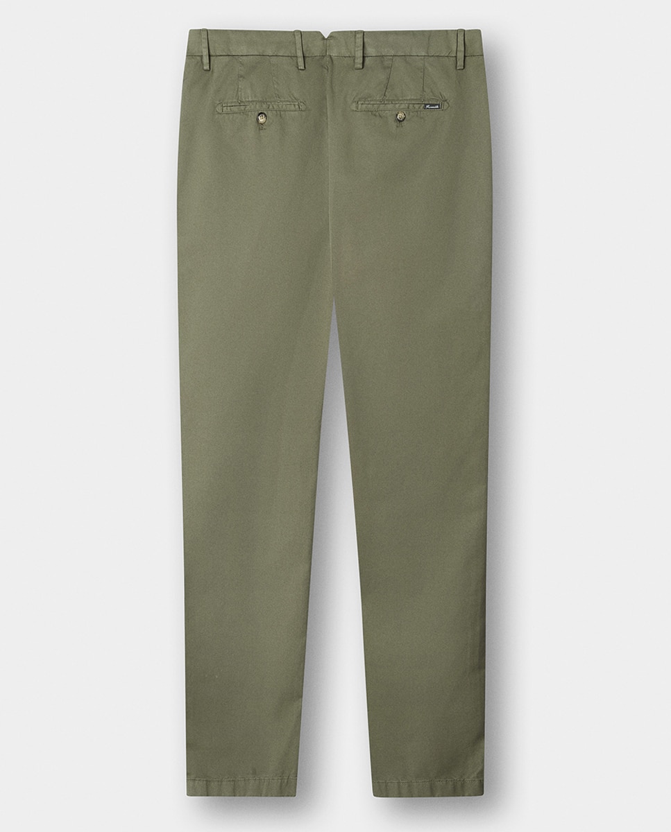Calças Chino Classic Fit com Algodão Elástico Verde-8