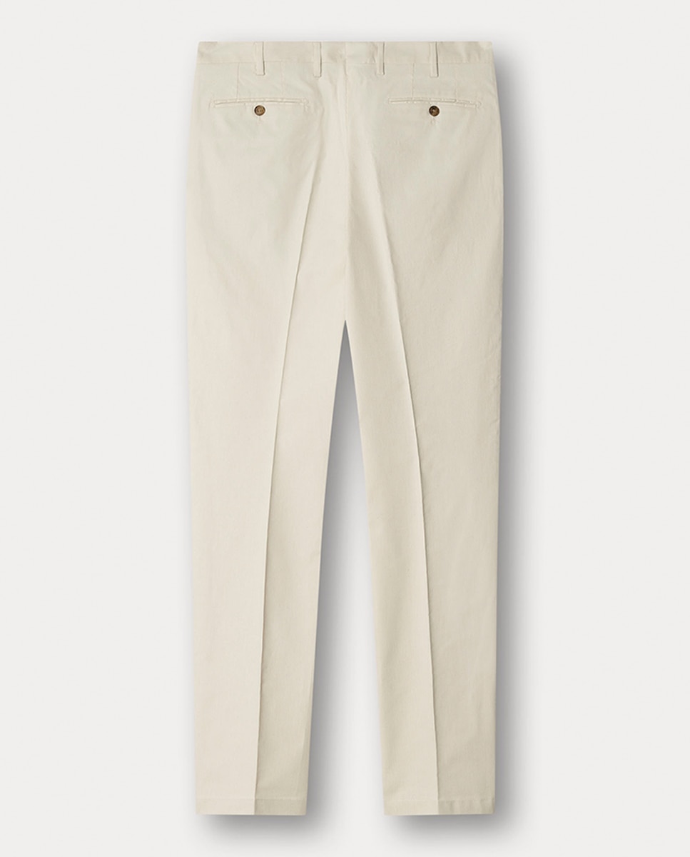 Calças Chino de Algodão Elástico às Micro Riscas Regular Fit Bege-2