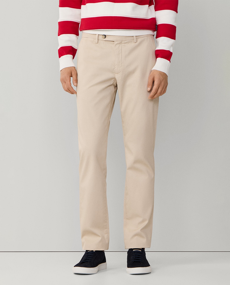 Calças Chino de Algodão Texturizado Regular Fit Bege-2