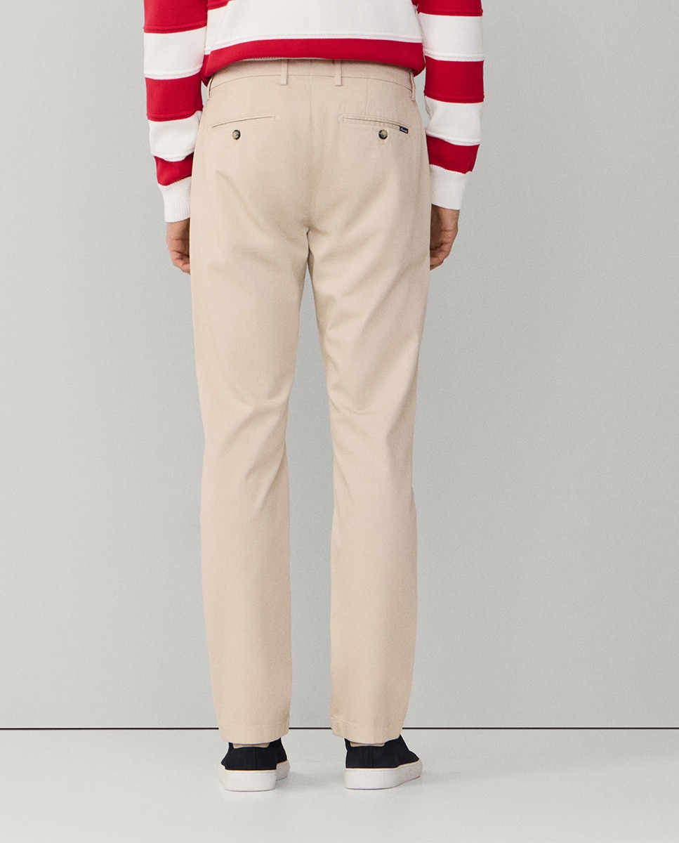 Calças Chino de Algodão Texturizado Regular Fit Bege-3