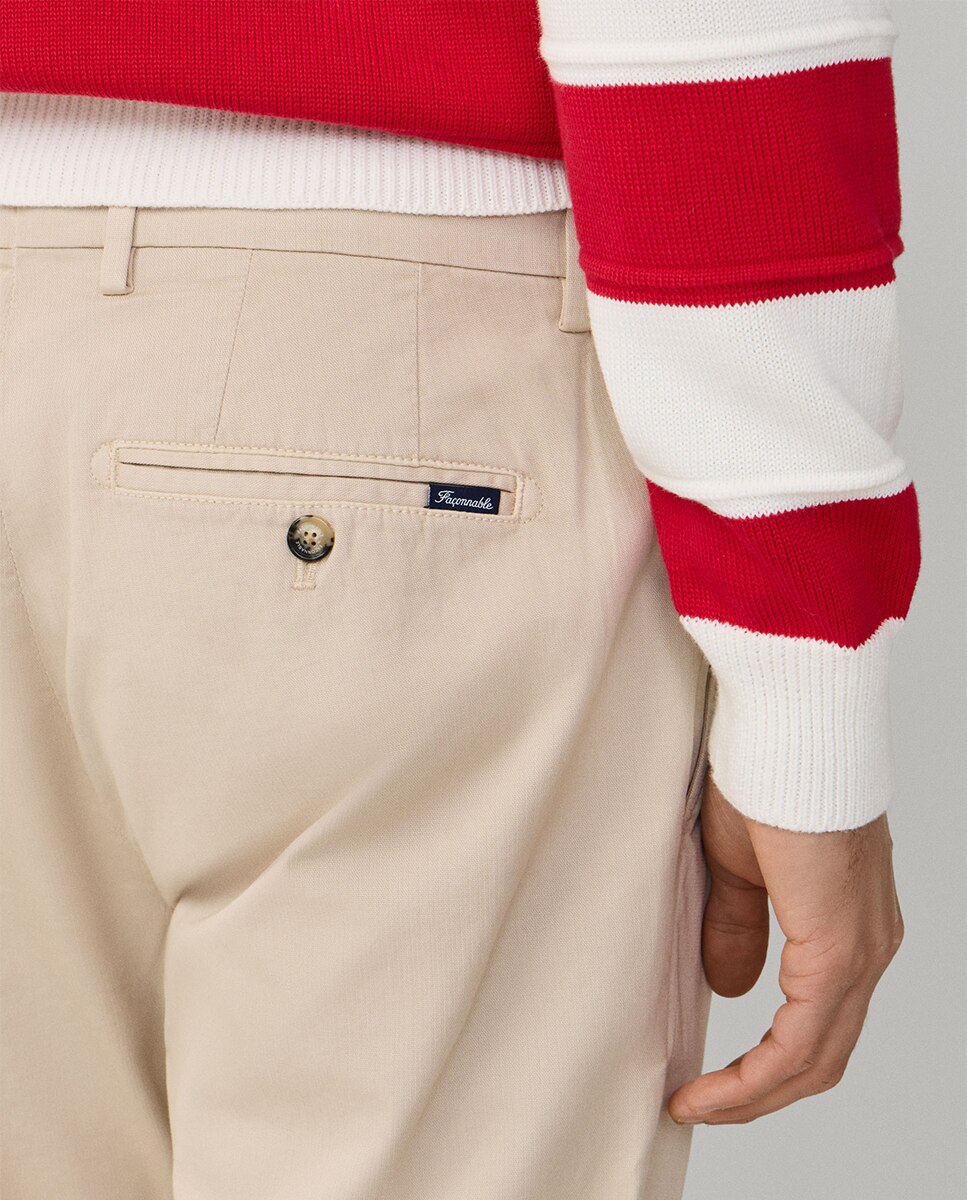 Calças Chino de Algodão Texturizado Regular Fit Bege-5