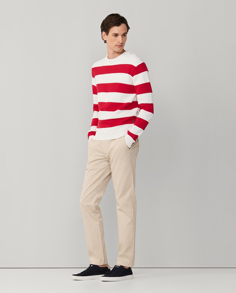 Calças Chino de Algodão Texturizado Regular Fit Bege-6