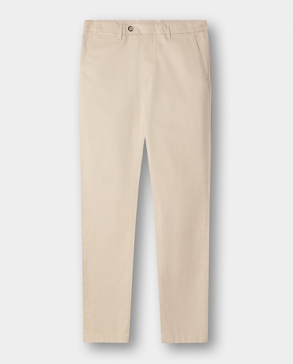 Calças Chino de Algodão Texturizado Regular Fit Bege-7