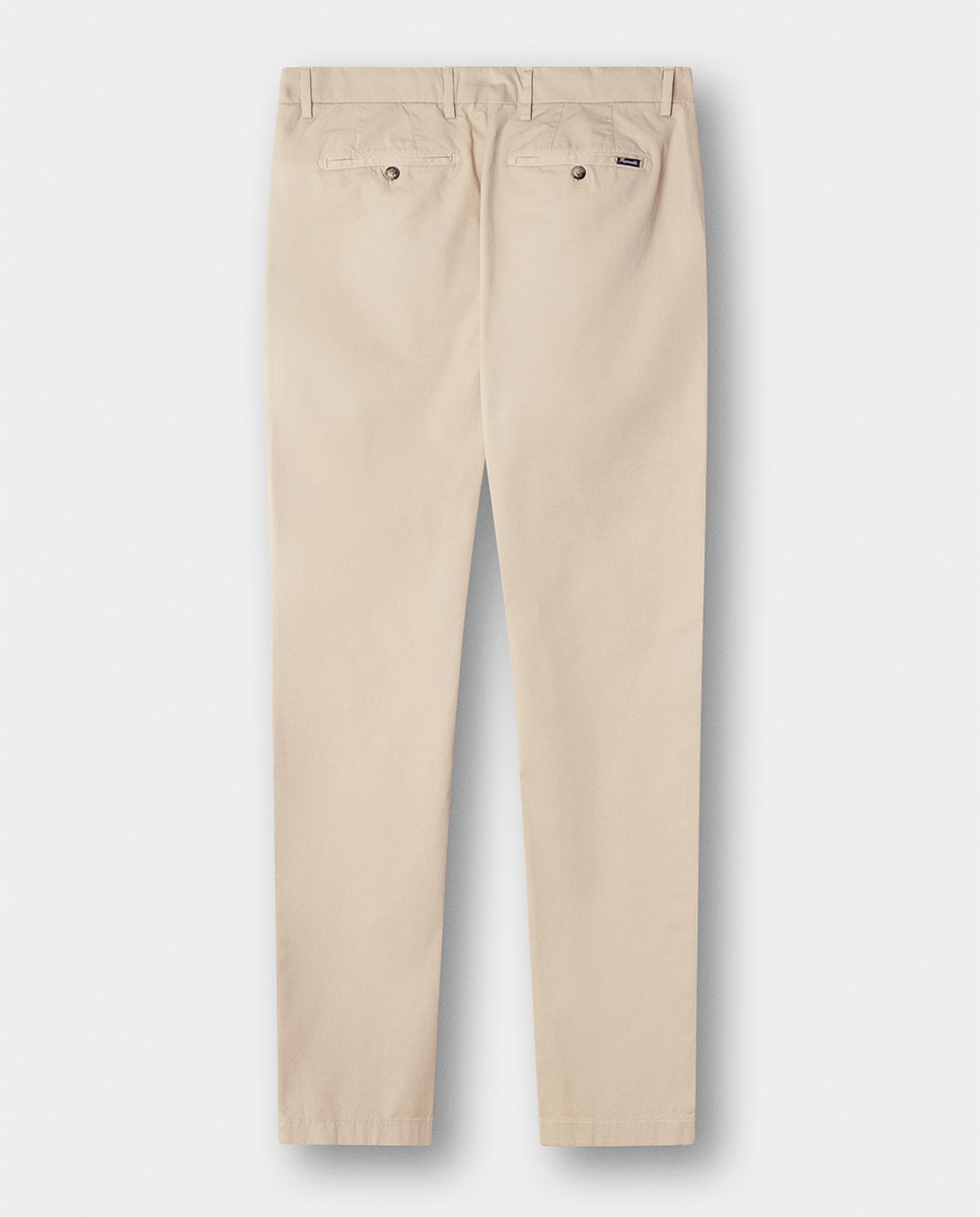 Calças Chino de Algodão Texturizado Regular Fit Bege-8