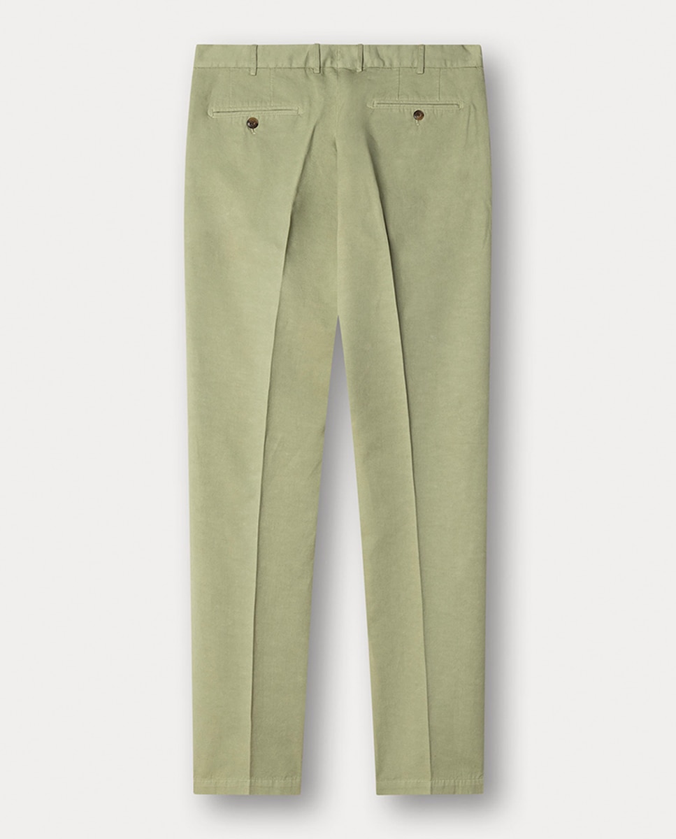 Calças Chino de Algodão e Linho Regular Fit Verde-2